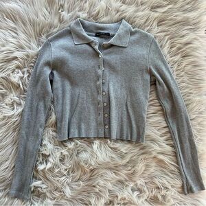 Brandy Melville Grey Collared Button Long Sleeve Top